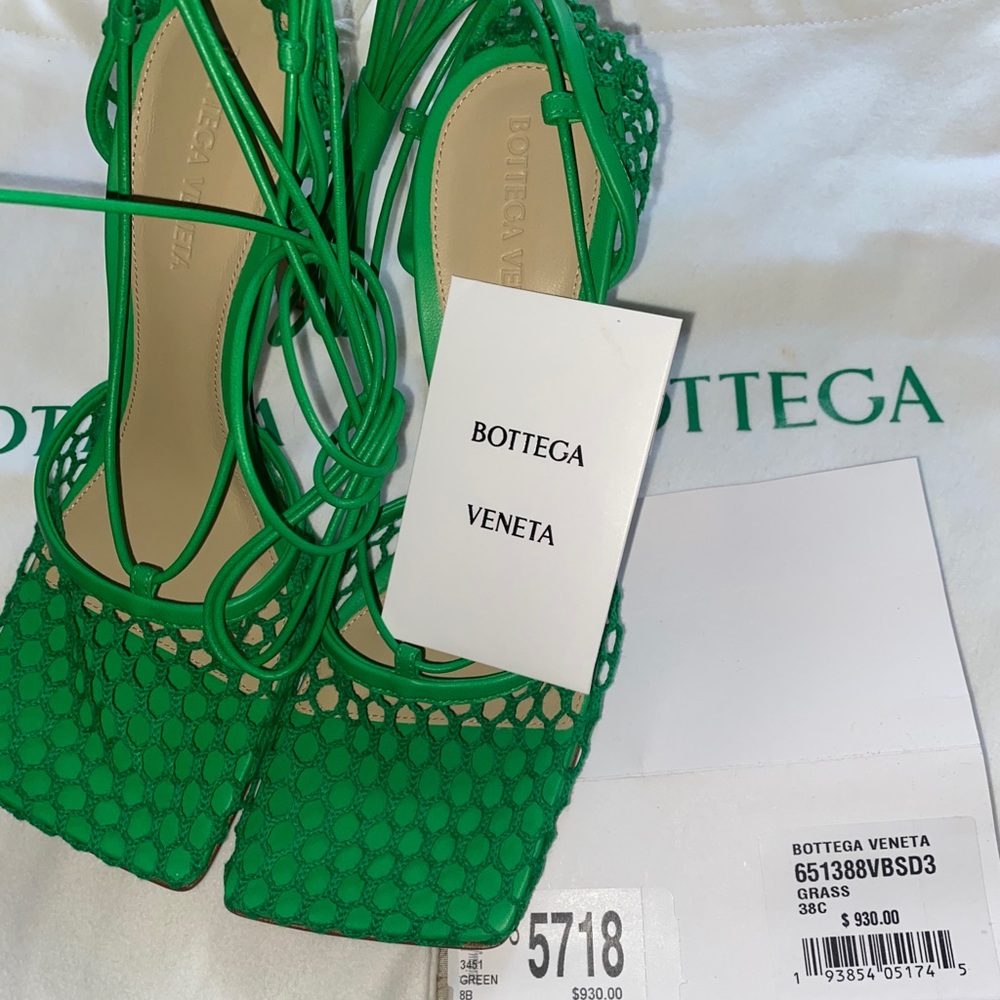 Bottega Veneta Green Square Toe Ankle Lace Up Heel
